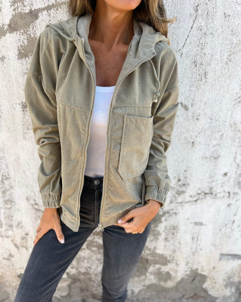 Danna - Corduroy Jacket with Hood and Zipper