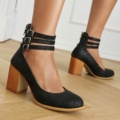 Casilda - Smooth orthopedic sandals with ankle strap and thick heel
