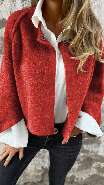 BEA - Women’s Wool Coat with Round Neckline and Long Sleeves
