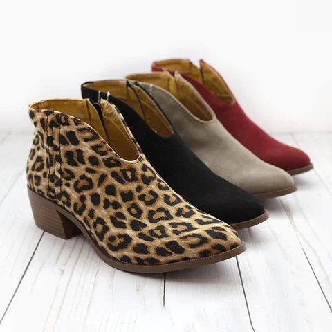 Indigo - Women's V-Shaped Chunky Heeled Boots