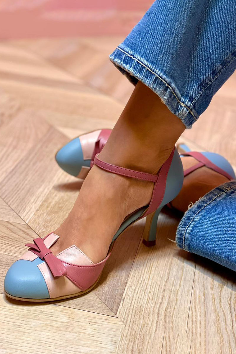 Bellarosa - Colorful orthopedic sandals with bow and strap, round toe