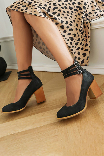 Casilda - Smooth orthopedic sandals with ankle strap and thick heel