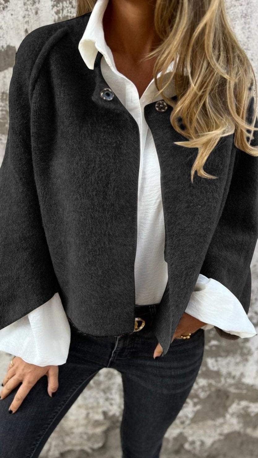 BEA - Women’s Wool Coat with Round Neckline and Long Sleeves