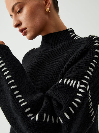 Alma - Oversized Turtleneck Sweater with Piqué Details