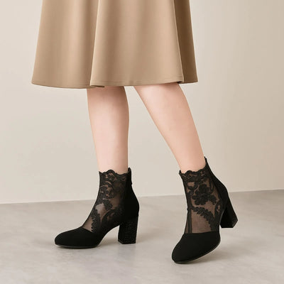 Hazel - Black Lace Ankle Boots