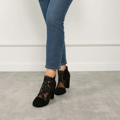 Hazel - Black Lace Ankle Boots