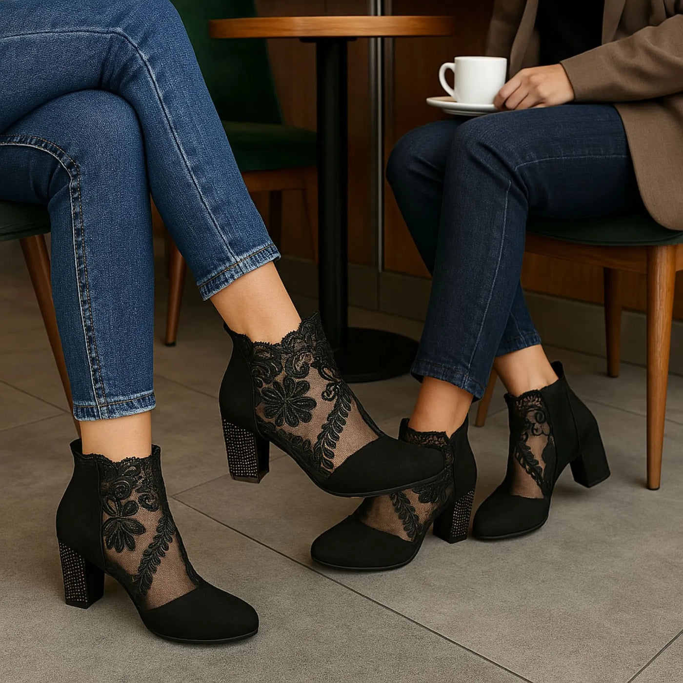 Hazel - Black Lace Ankle Boots
