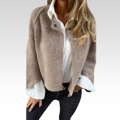 BEA - Women’s Wool Coat with Round Neckline and Long Sleeves