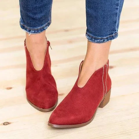 Indigo - Women's V-Shaped Chunky Heeled Boots