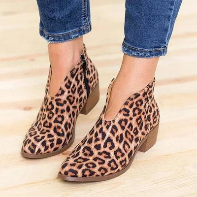 Indigo - Women's V-Shaped Chunky Heeled Boots
