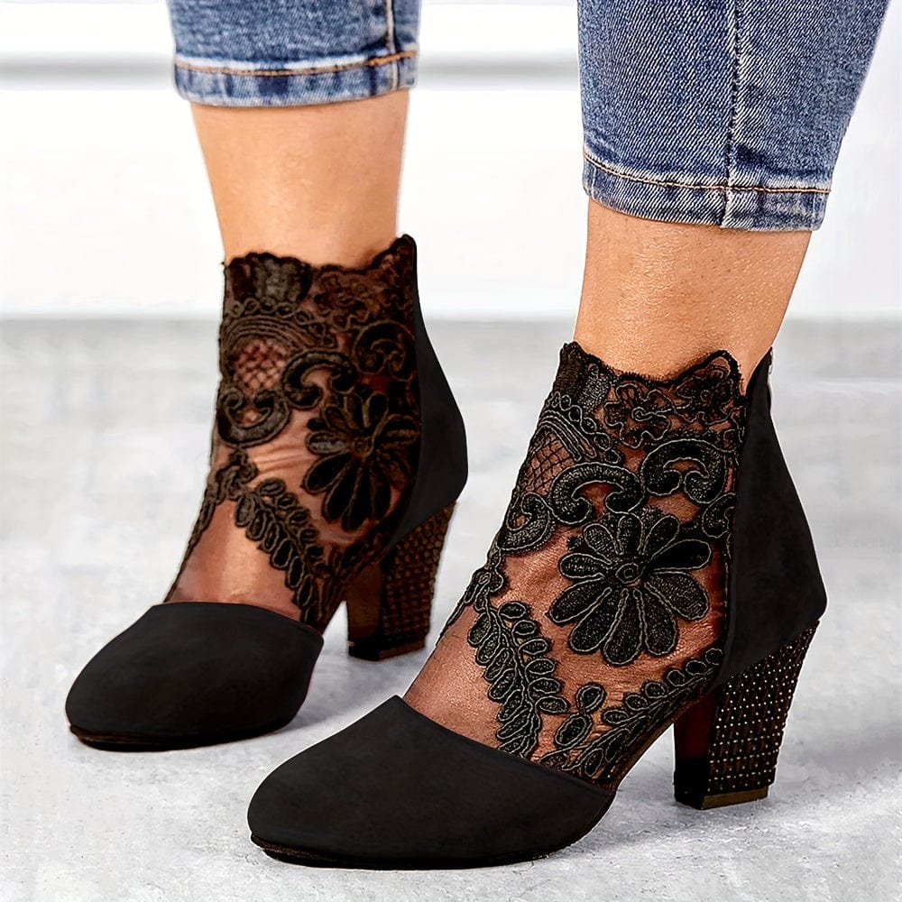 Hazel - Black Lace Ankle Boots