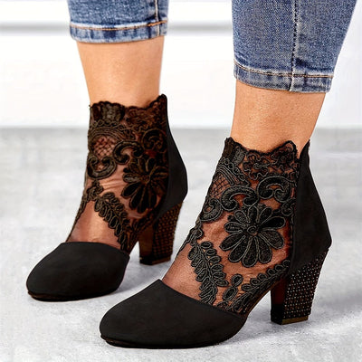 Hazel - Black Lace Ankle Boots