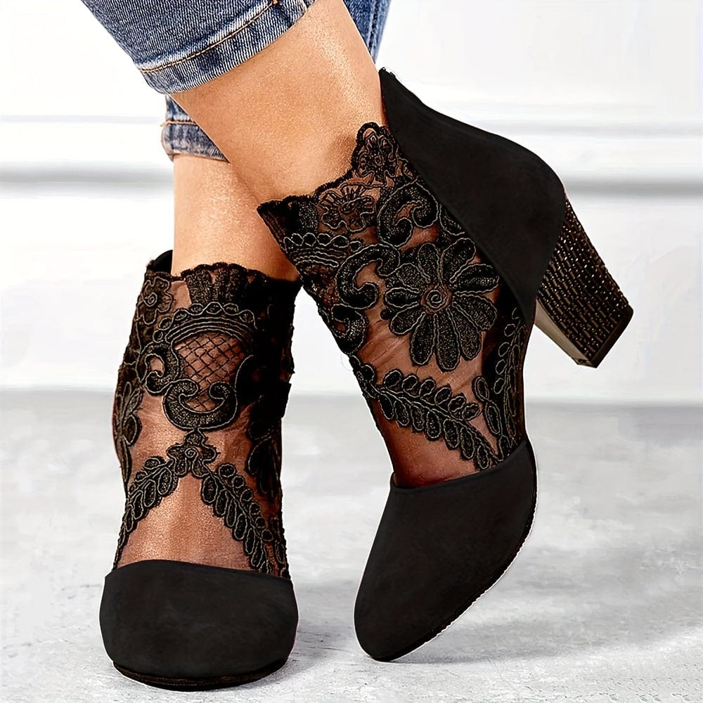 Hazel - Black Lace Ankle Boots