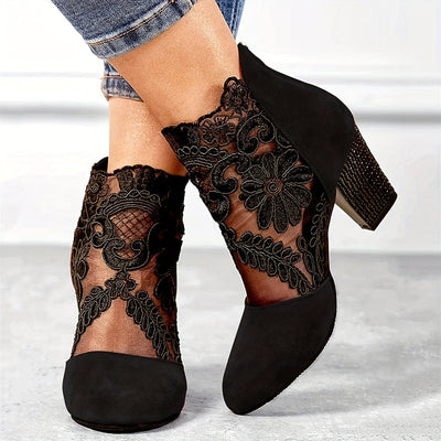 Hazel - Black Lace Ankle Boots