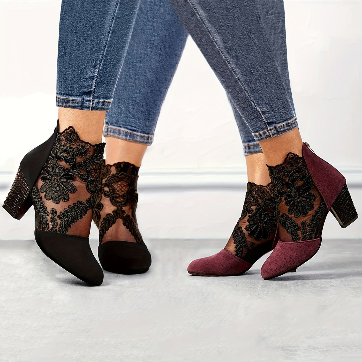 Hazel - Black Lace Ankle Boots