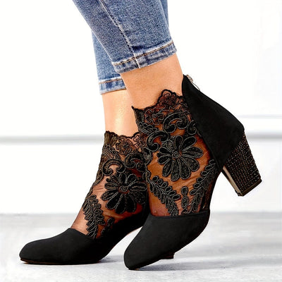 Hazel - Black Lace Ankle Boots