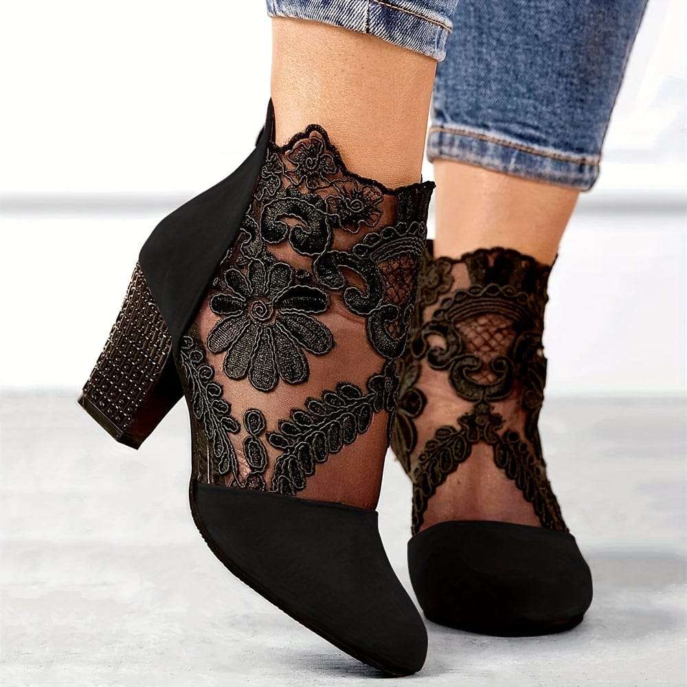 Hazel - Black Lace Ankle Boots