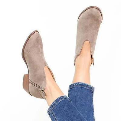 Indigo - Women's V-Shaped Chunky Heeled Boots