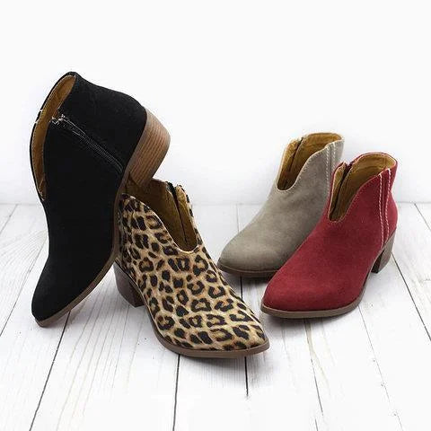 Indigo - Women's V-Shaped Chunky Heeled Boots