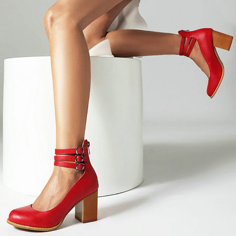 Casilda - Smooth orthopedic sandals with ankle strap and thick heel