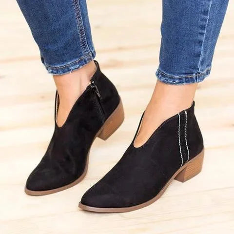 Indigo - Women's V-Shaped Chunky Heeled Boots