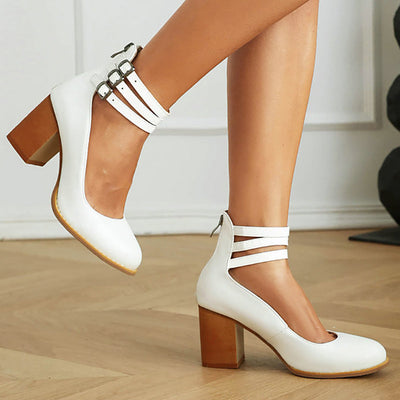 Casilda - Smooth orthopedic sandals with ankle strap and thick heel