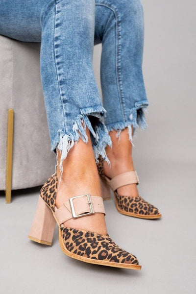 Selveta - Leopard Suede Orthopedic Sandals with Stable Heel